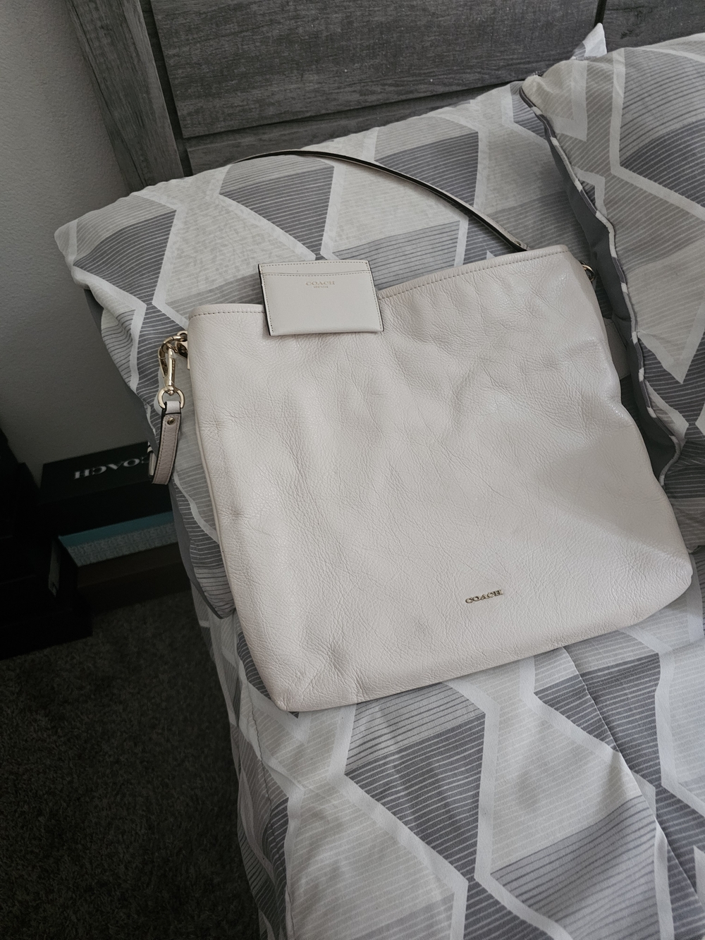 Coach Pebbled Leather Shoulder Bag in Chalk White